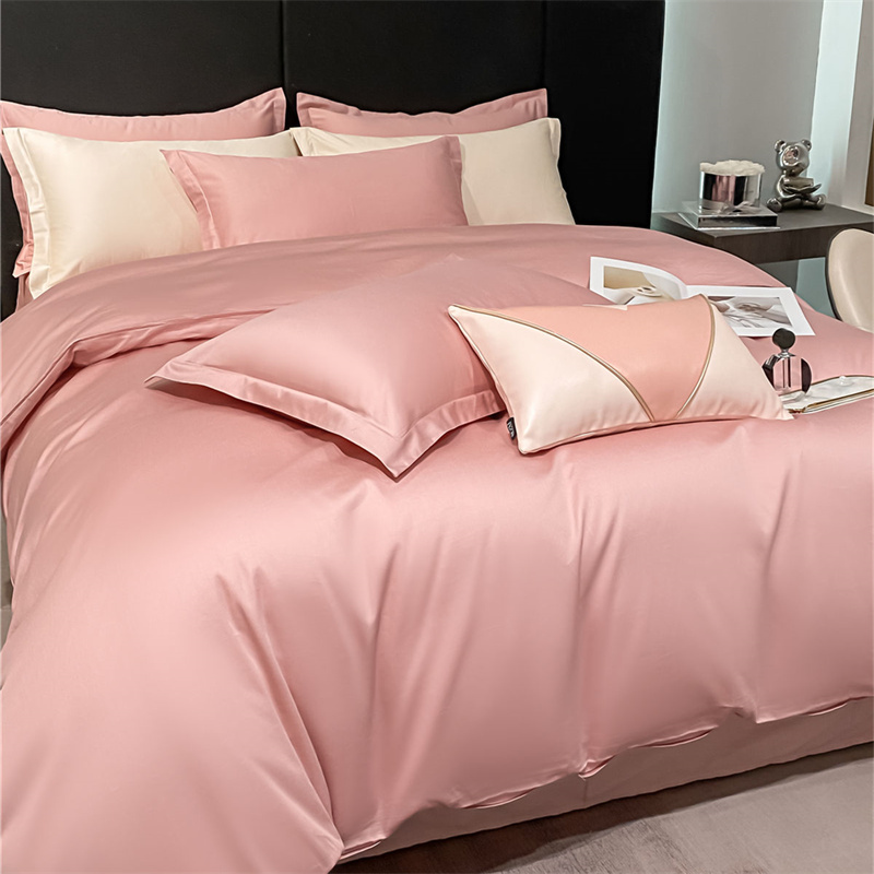 New Class A luxury shiny 60S 300TC long staple cotton pink bedding set