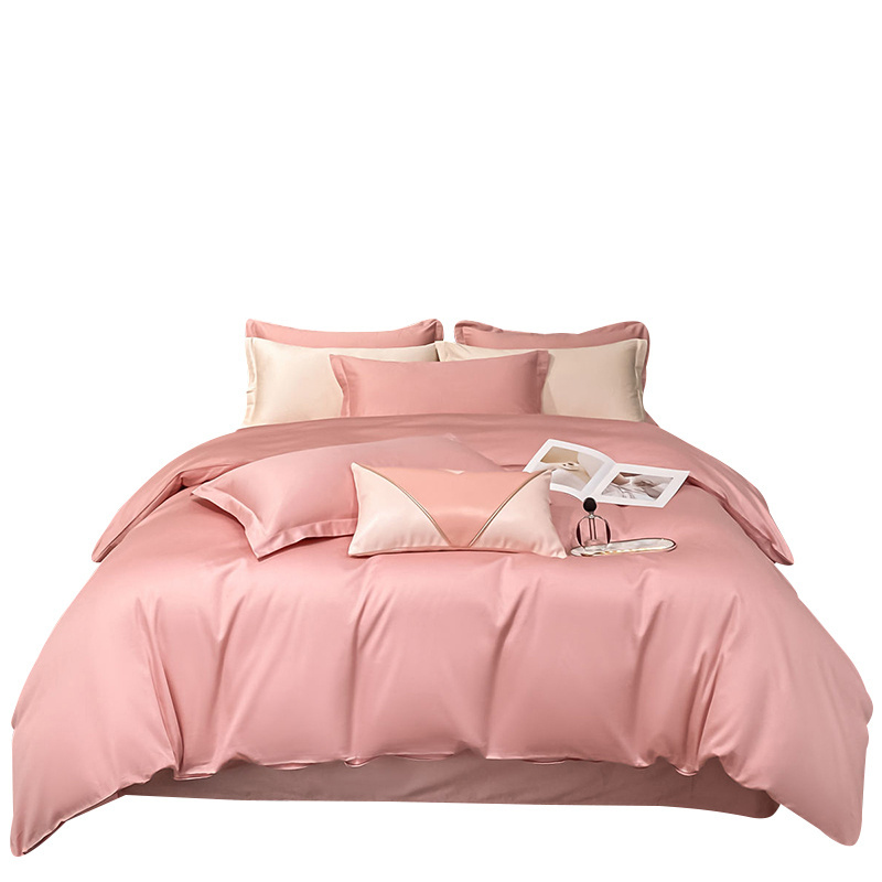 New Class A luxury shiny 60S 300TC long staple cotton pink bedding set