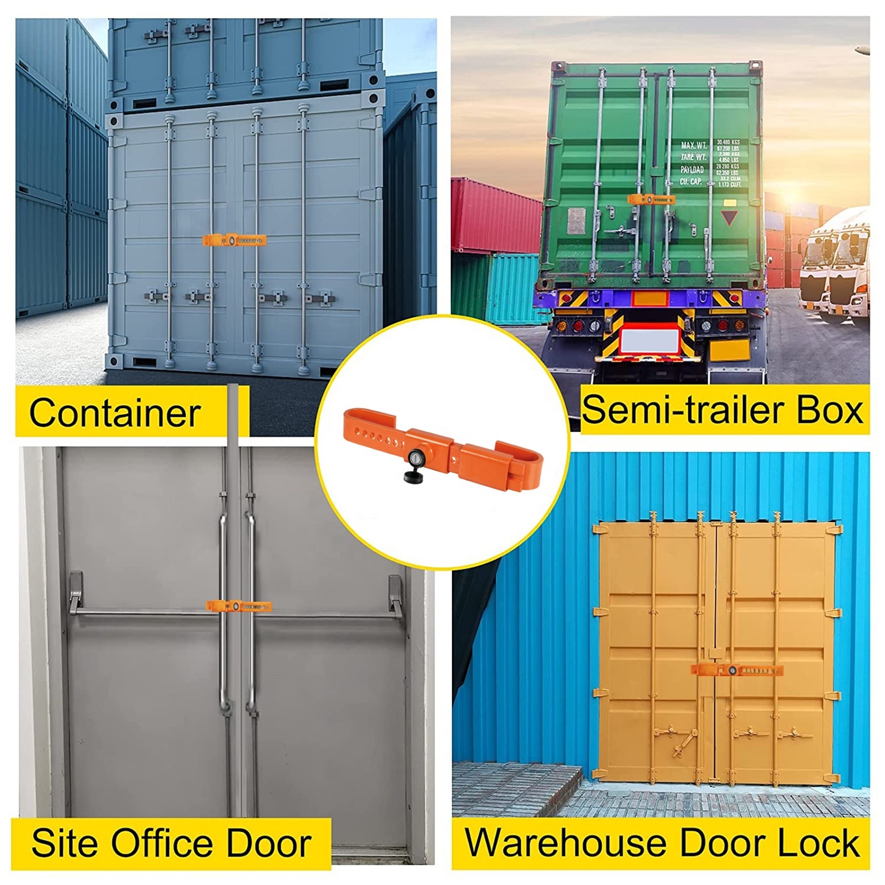 Hardened Steel Shipping Container Lock with 2 Keys, Maximum Security Door Padlock for Semi Trailer Trucks & Containers - Orange