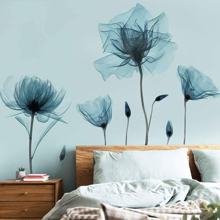 3D Custom Lotus Blossom Flowers Floral PVC Wall Stickers Decals Art Decor for Living Room