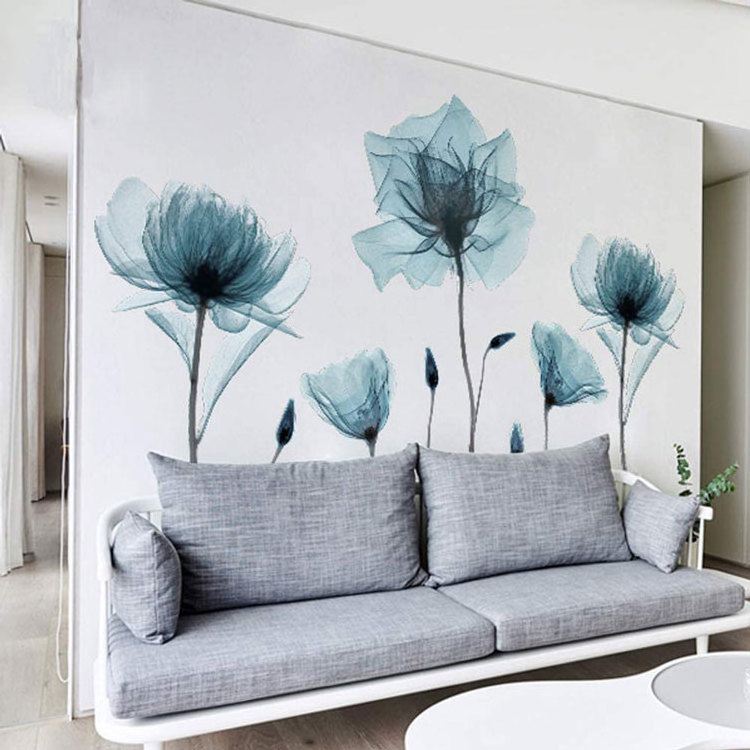 3D Custom Lotus Blossom Flowers Floral PVC Wall Stickers Decals Art Decor for Living Room