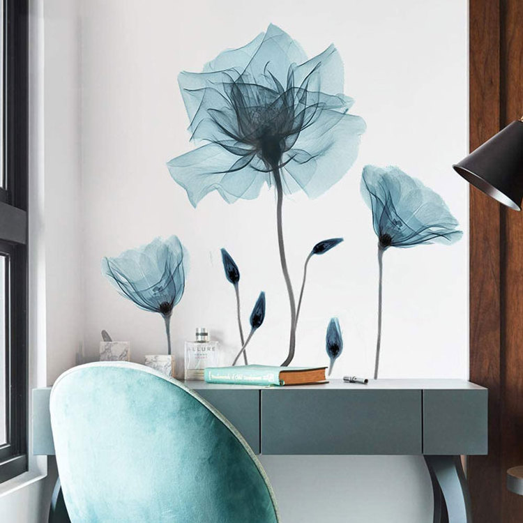 3D Custom Lotus Blossom Flowers Floral PVC Wall Stickers Decals Art Decor for Living Room