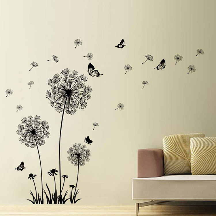 Dandelion Window Decals Flying Flowers Butterflies DIY Wall Stickers of Wall Art for Living Room Bedroom Decor