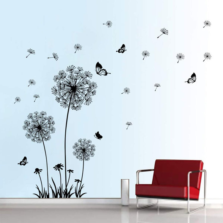 Dandelion Window Decals Flying Flowers Butterflies DIY Wall Stickers of Wall Art for Living Room Bedroom Decor