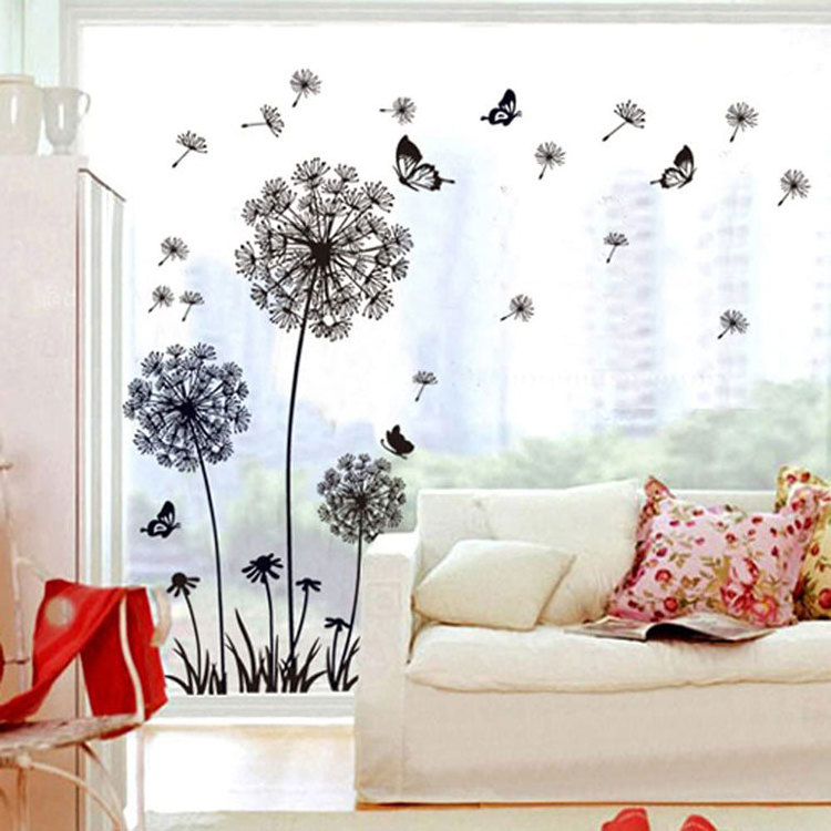 Dandelion Window Decals Flying Flowers Butterflies DIY Wall Stickers of Wall Art for Living Room Bedroom Decor