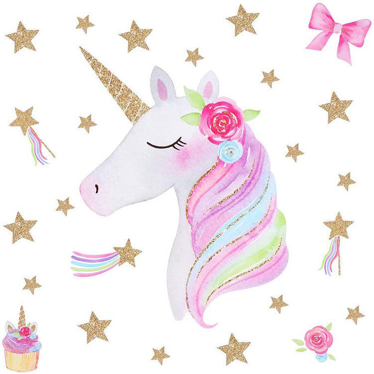 Unicorn Girls Bedroom Decor Removable Glowing stars and heart Wall Stickers for Kids DIY decor