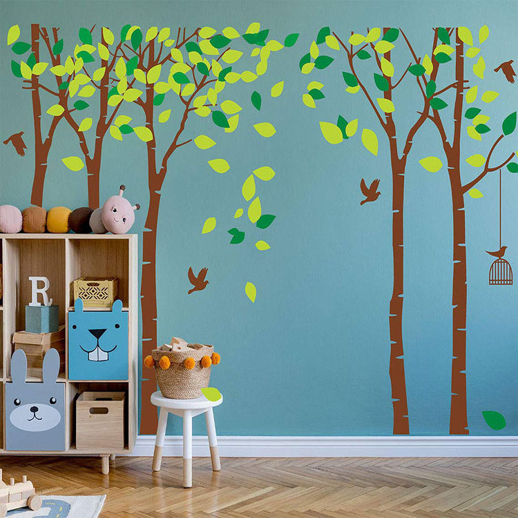 Family Large Trees Wall Decal Kids Room Nursery Birds and Birdcage Wall Sticker for Bedroom Living Decoration