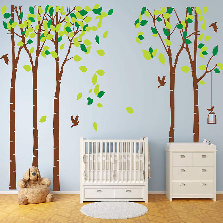 Family Large Trees Wall Decal Kids Room Nursery Birds and Birdcage Wall Sticker for Bedroom Living Decoration