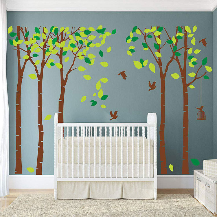 Family Large Trees Wall Decal Kids Room Nursery Birds and Birdcage Wall Sticker for Bedroom Living Decoration