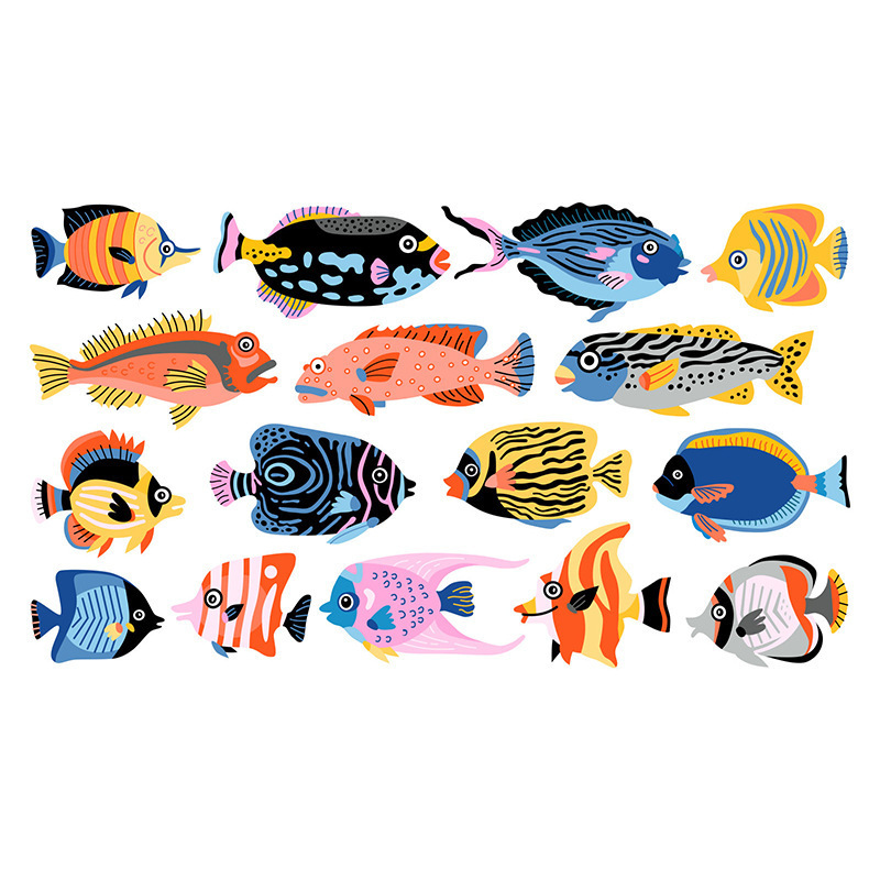 1pcs pack Wholesale custom Tropical fish school wall stickers Ocean fish wallpaper 3D background wall sticker