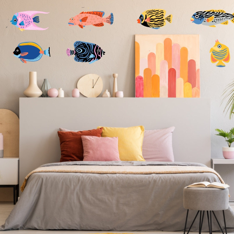 1pcs pack Wholesale custom Tropical fish school wall stickers Ocean fish wallpaper 3D background wall sticker