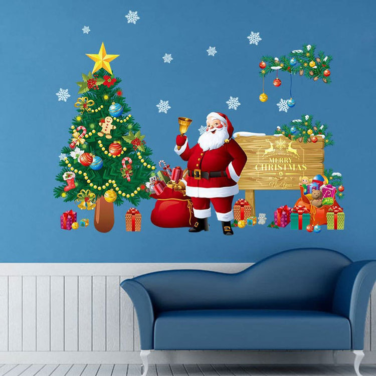 Santa Claus Christmas Tree Wall Decals New Year Peel and DIY candy wall Stickers Decoration for Home and Office