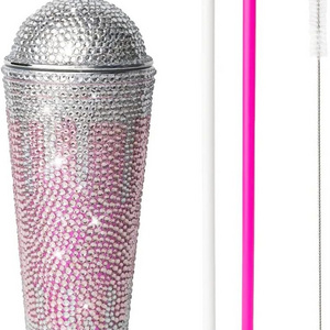 Bling cup pink luxury glitter rhinestone water bottle Dome lid rhinestone tumbler 20 oz double wall bling tumbler lid straw