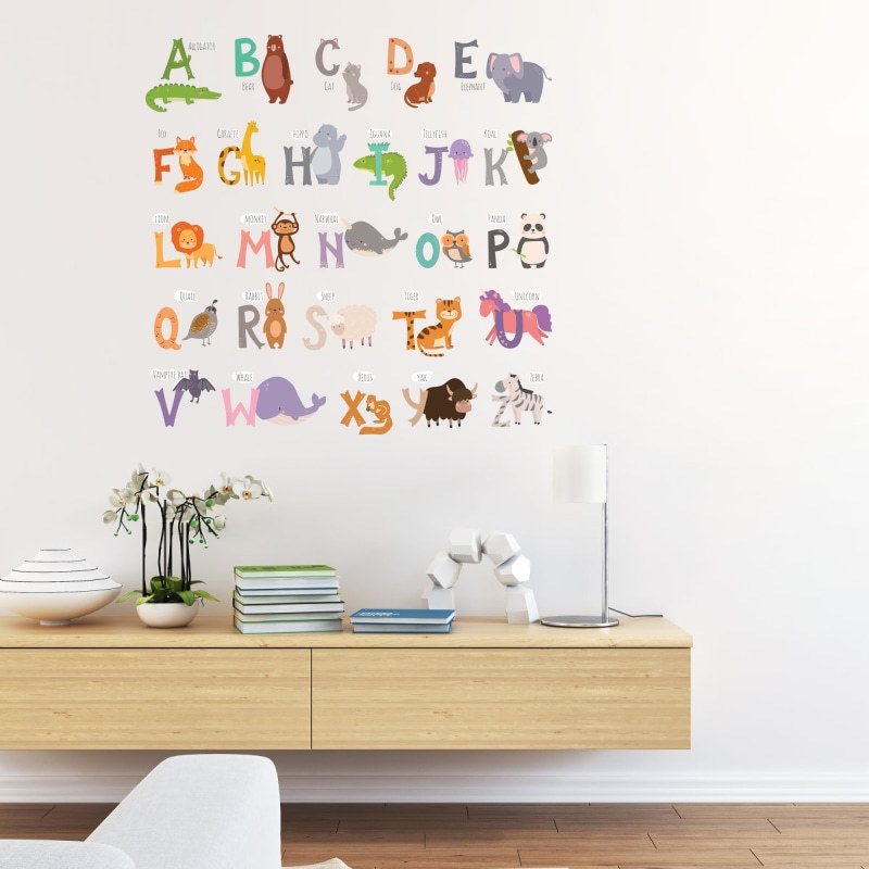 Cartoon Alphabet Numbers Animal wall sticker Kindergarten TV background removable baby room wall wardrobe sticker decoration