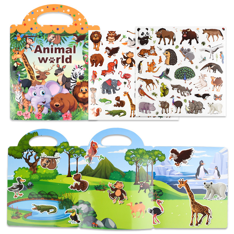 2023 kid learning animal educational activity silicone custom reusable sticker book