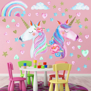 3 Sheets Large Size Unicorn Kids Bedroom Wall Decor Removable Unicorn Wall Stickers Decor for Girls and parties decoration