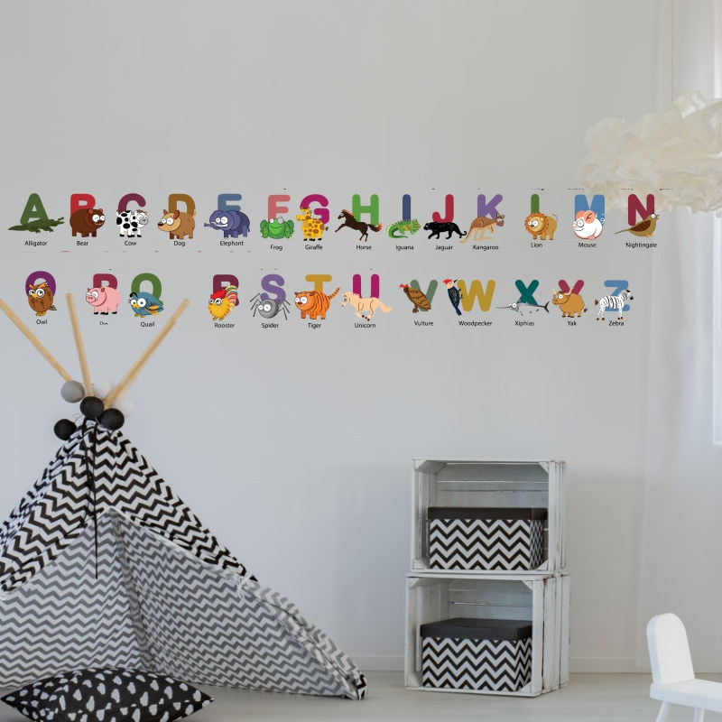 Custom Self adhesive removable funny alphabet wall sticker baby PVC vinyl eco friendly baby bedroom decoration wall decals