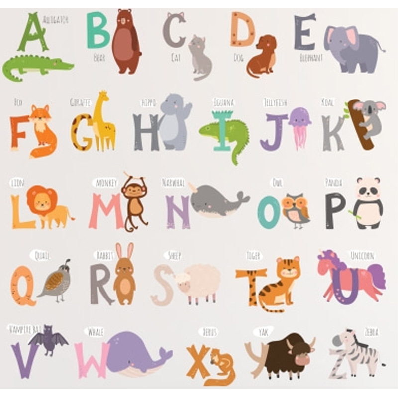 Cartoon Alphabet Numbers Animal wall sticker Kindergarten TV background removable baby room wall wardrobe sticker decoration