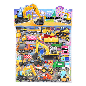 Engineering Vehicle large Double puffy foam Cartoon Sticker 3D Kids decals Auto Car airplane excavator truck stickers