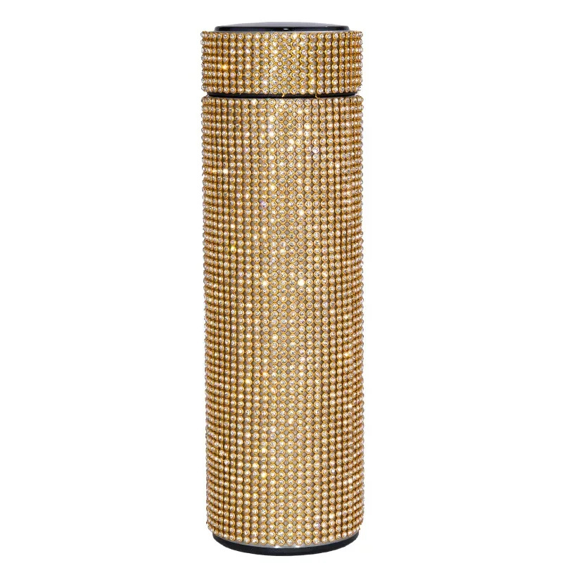 New Arrival Sparkling Smart Temperature Display Insulated Bottle Bling Bling Rhinestone Stainless Steel Diamond Water Bottle