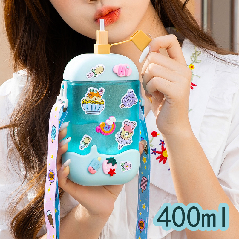 Kid Straw Water Cup Creative Ice Cream Popsicle Cup Diagonal Cross Strap Suction Nozzle Plastic Water Cup Wholesale