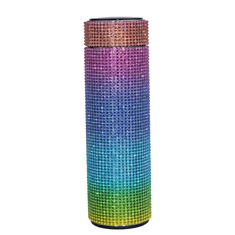 New Arrival Sparkling Smart Temperature Display Insulated Bottle Bling Bling Rhinestone Stainless Steel Diamond Water Bottle