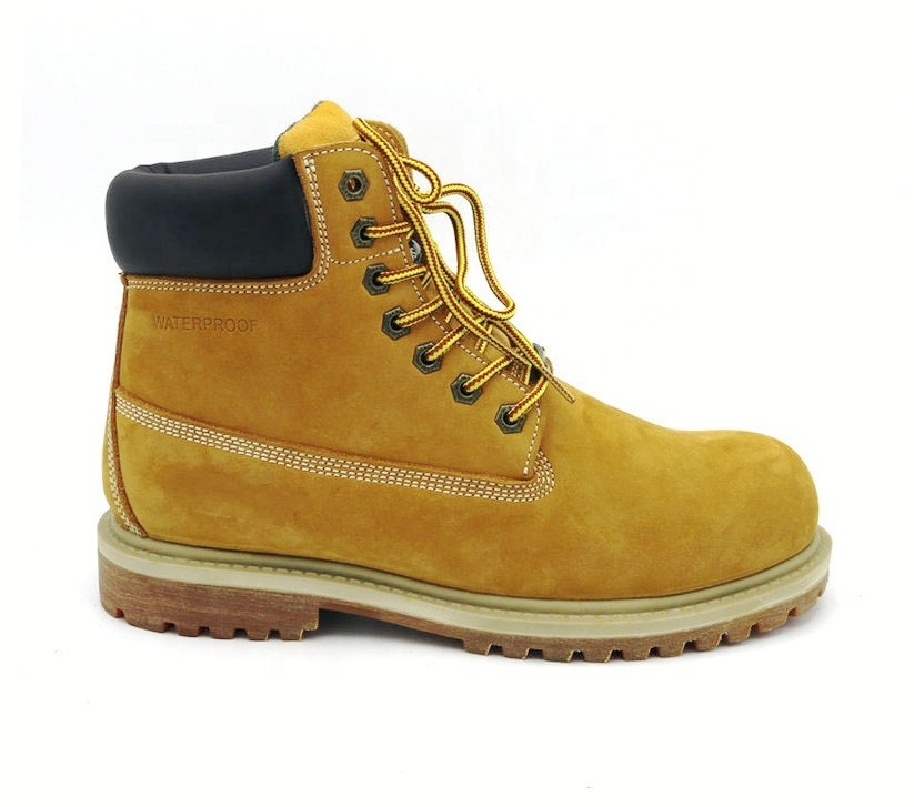 Waterproof Security Genuine Leather Safety Shoes Yellow Work Boots Men