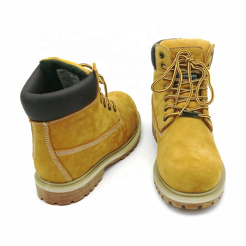 Waterproof Security Genuine Leather Safety Shoes Yellow Work Boots Men