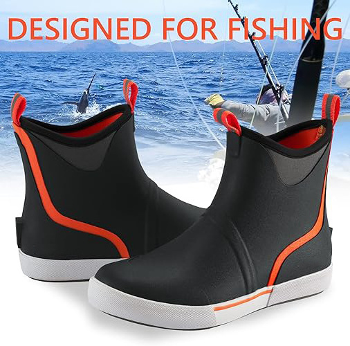 Men's Wheelhouse Waterproof Reinforced Slip Resistant Wide Rubber Ankle Deck Fishing Rain Boots