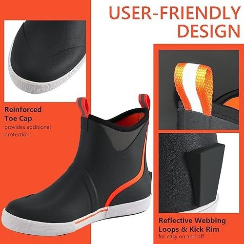 Men's Wheelhouse Waterproof Reinforced Slip Resistant Wide Rubber Ankle Deck Fishing Rain Boots