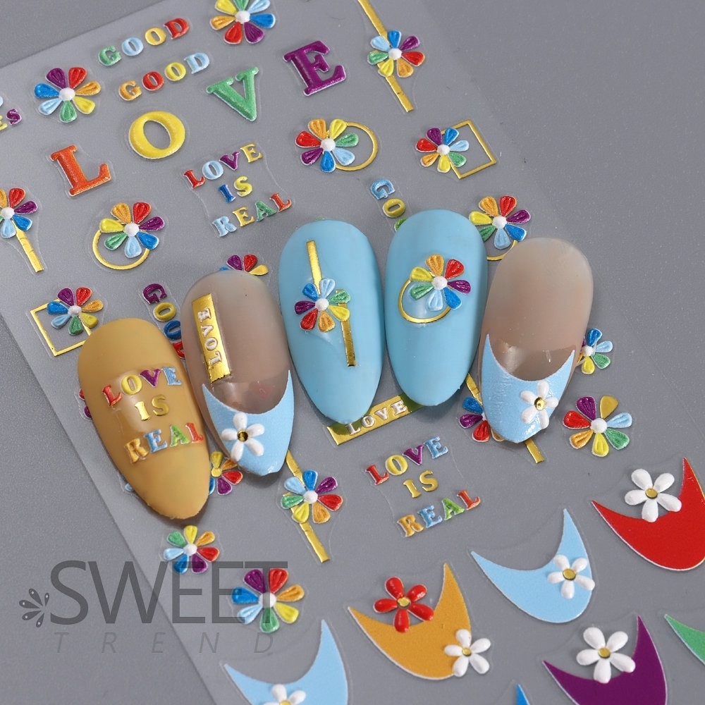 Wholesale Summer Flower Nail Stickers 5D Relief French Sunflower Daisy Nail Decal Sticker