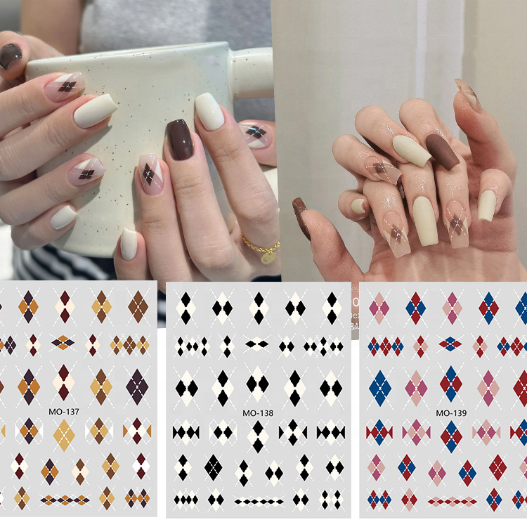 Fall and winter  Maillard diamond check nail sticker ultrathin  adhesive self-adhesive nail sticker