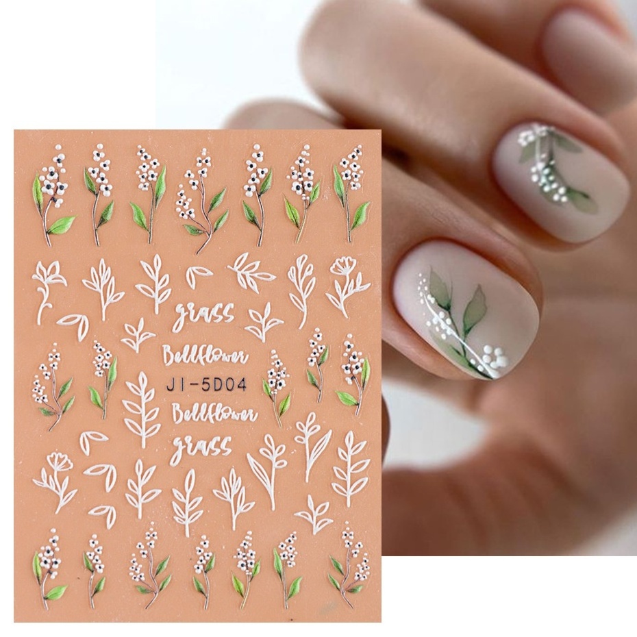 Newest Self-adhesive Nail Decal Stickers Summer Two-color Love  Pink 5D Flower Relief Nail Stickers