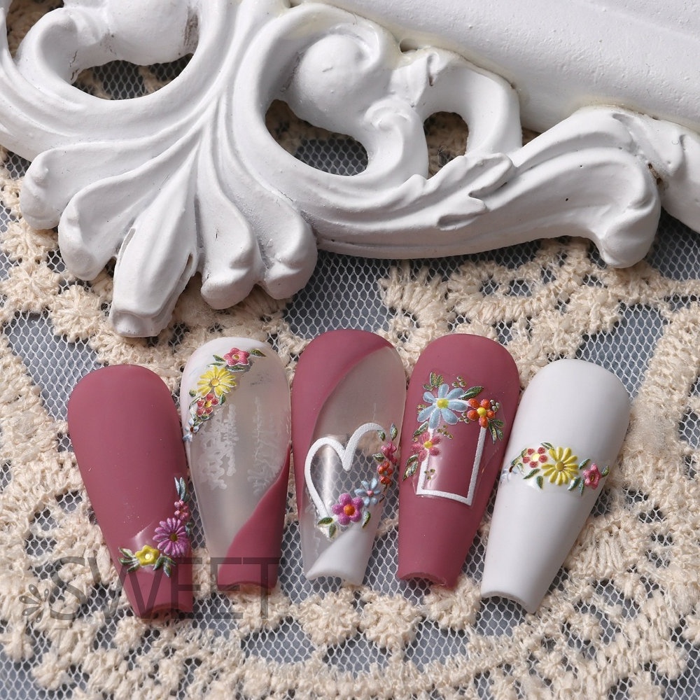 Wholesale Summer Flower Nail Stickers 5D Relief French Sunflower Daisy Nail Decal Sticker