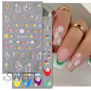 Wholesale Summer Flower Nail Stickers 5D Relief French Sunflower Daisy Nail Decal Sticker