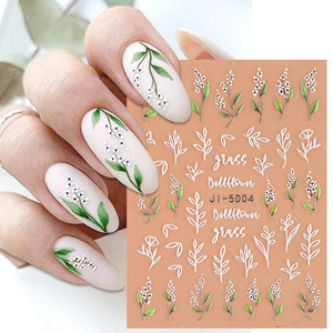 Newest Self-adhesive Nail Decal Stickers Summer Two-color Love  Pink 5D Flower Relief Nail Stickers