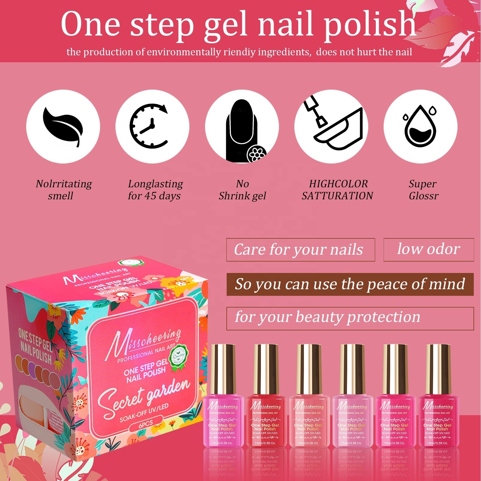 6pcs/set lasting color fixing gel nail polish   functional glue 3-in-1 nail polish gel one-step gel