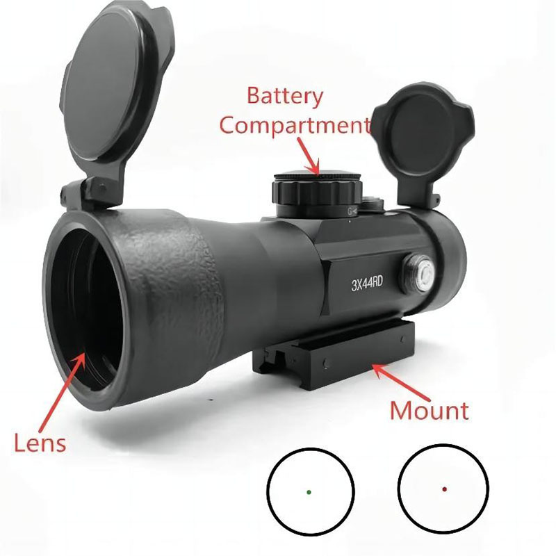 Extended clamshell hand adjustable sight with red/green switching configuration metal case waterproof and seismic