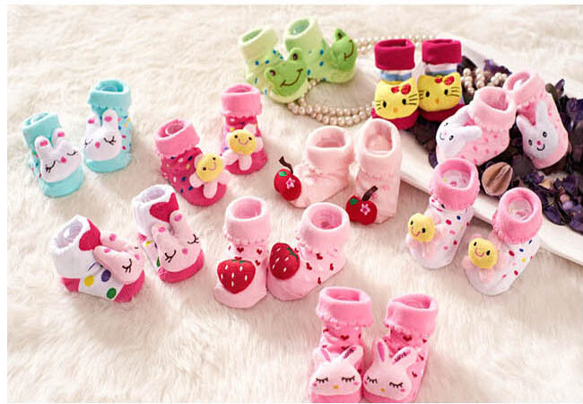 New Born Baby Socks Bottom Soles for 1 - 9 Months Baby Socks Custom Socks Anti Slip with Rubber 3D Animal Shaped Design Cotton