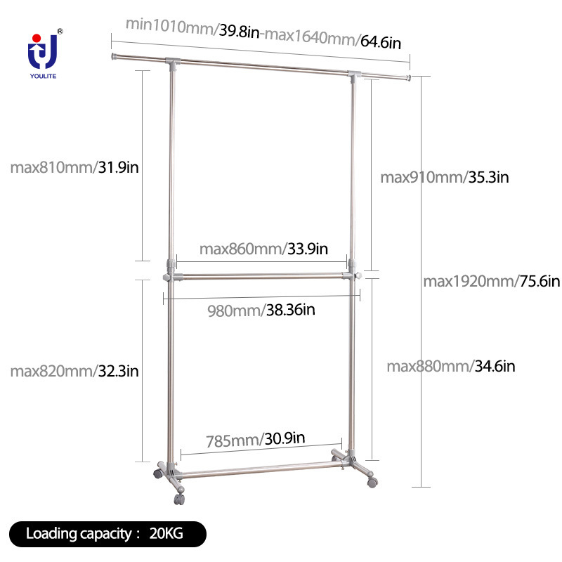 YOULITE clothing store and shelves rolling laundry rack for clothes bedroom