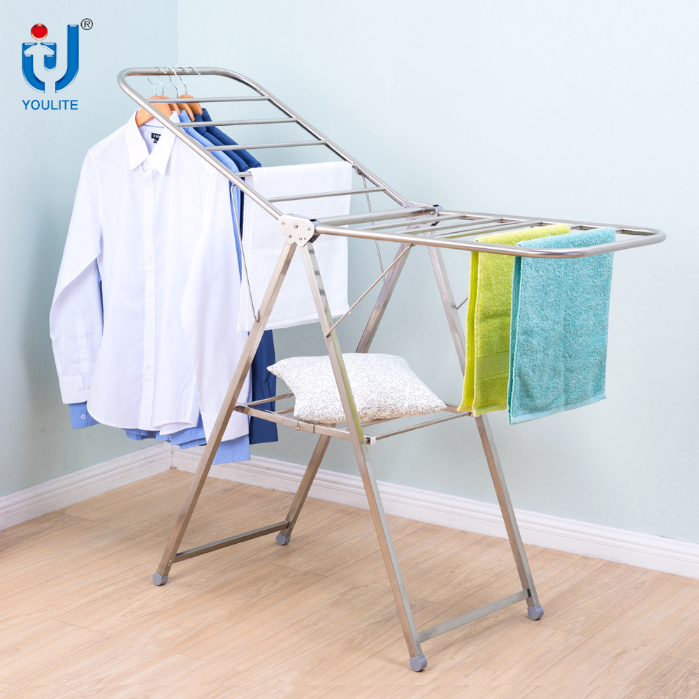 Folding stand for drying covered hanging double pole telescopic clothes rack