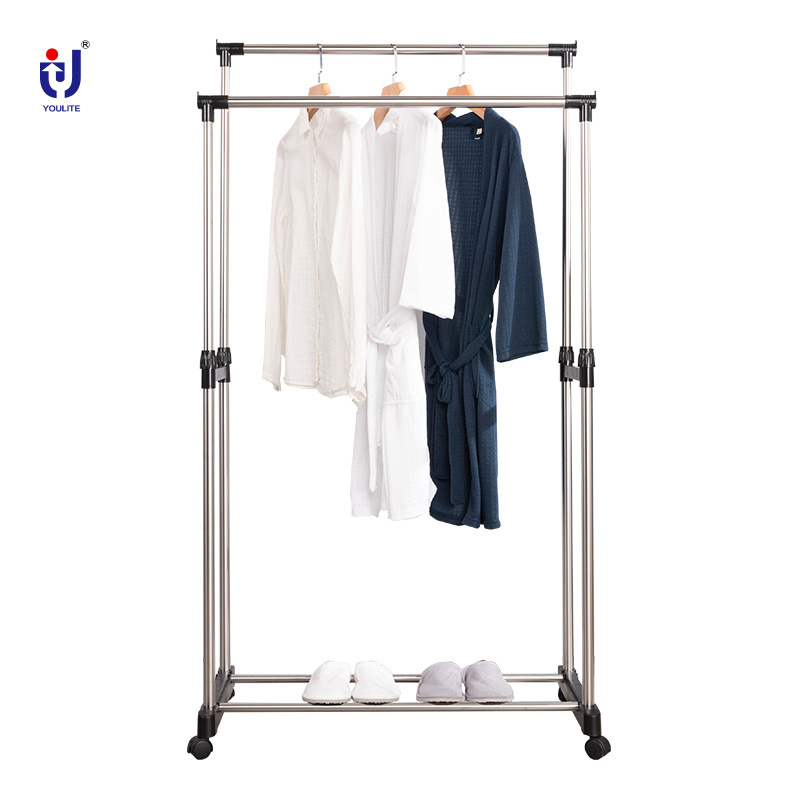 Expandable Coat Hat Hanger Racks Bag Organizer Floor Stand Clothes Rack with Storage Shoe holder & 4 Universal wheels