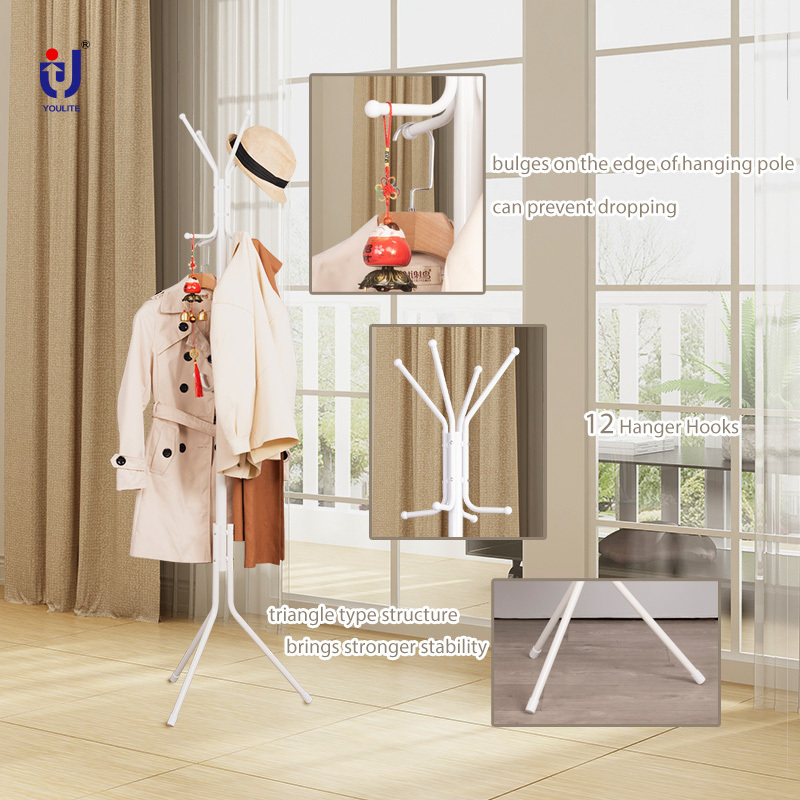 Entryway Standing Bedroom Clothes Office Modern Corner Coat Rack Hanger Stand Shelf