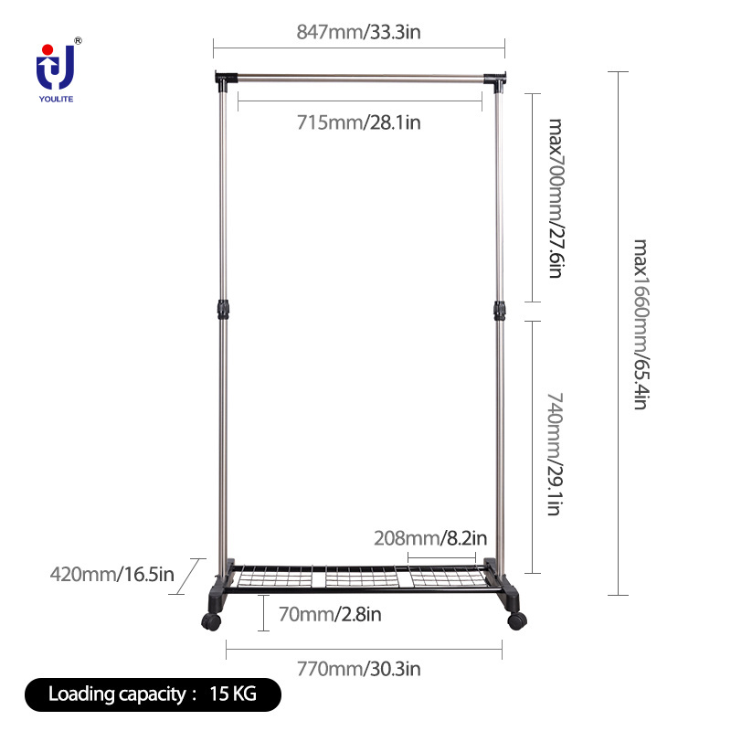 High Quality 18M 3 Tier Stainless Steel Drying Rack With Wheels Foldable Stand Clothes Hanger