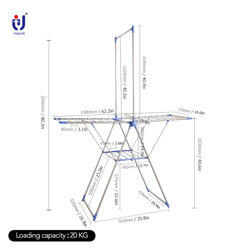 Youlite clothes laundry drying vertical telescopic rack  floor-standing clothes rack