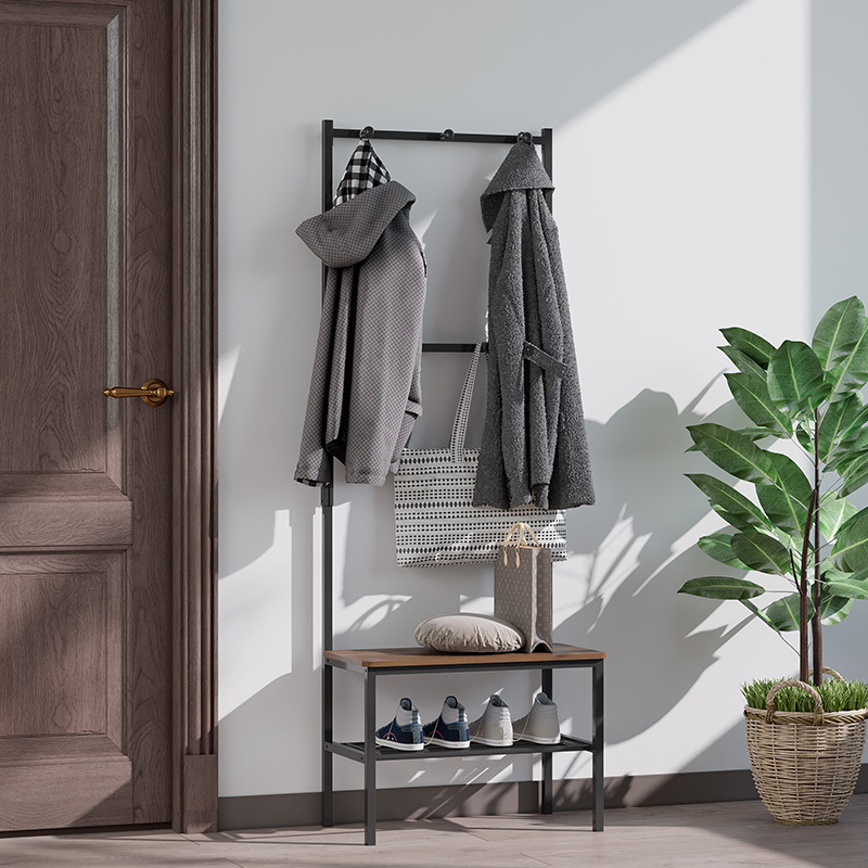 Multifunctional Easy Assembly hallway coat rack Metal Frame Free Standing Hall Tree Coat Rack Shoe Rack With Hooks