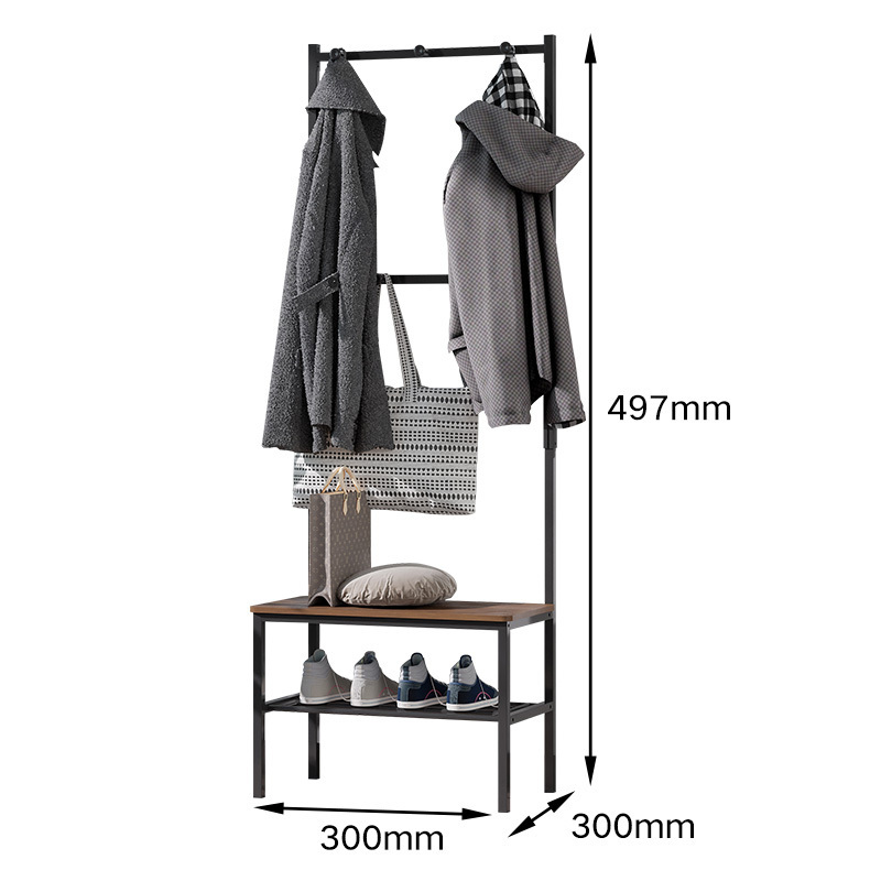 Home Vintage Easy Assembly Metal Hall Shoe Bench Clothes Hanger Free Standing Hallway Entryway Coat Rack