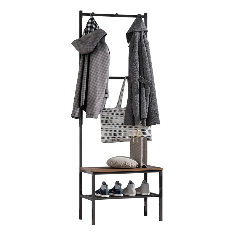 Clothes Organizer Coat Racks in Metal with Storage Shoe Rack Organizer and 3-Tier Shelves Metal Black