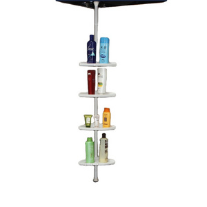 4 tier Anti-rust White Floating Bathroom Telescopic Corner Storage Shower Shelf For Towel