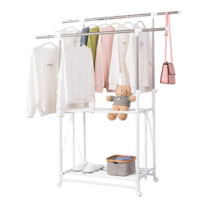 heavy duty multi purpose double rod clothing garment rack gold